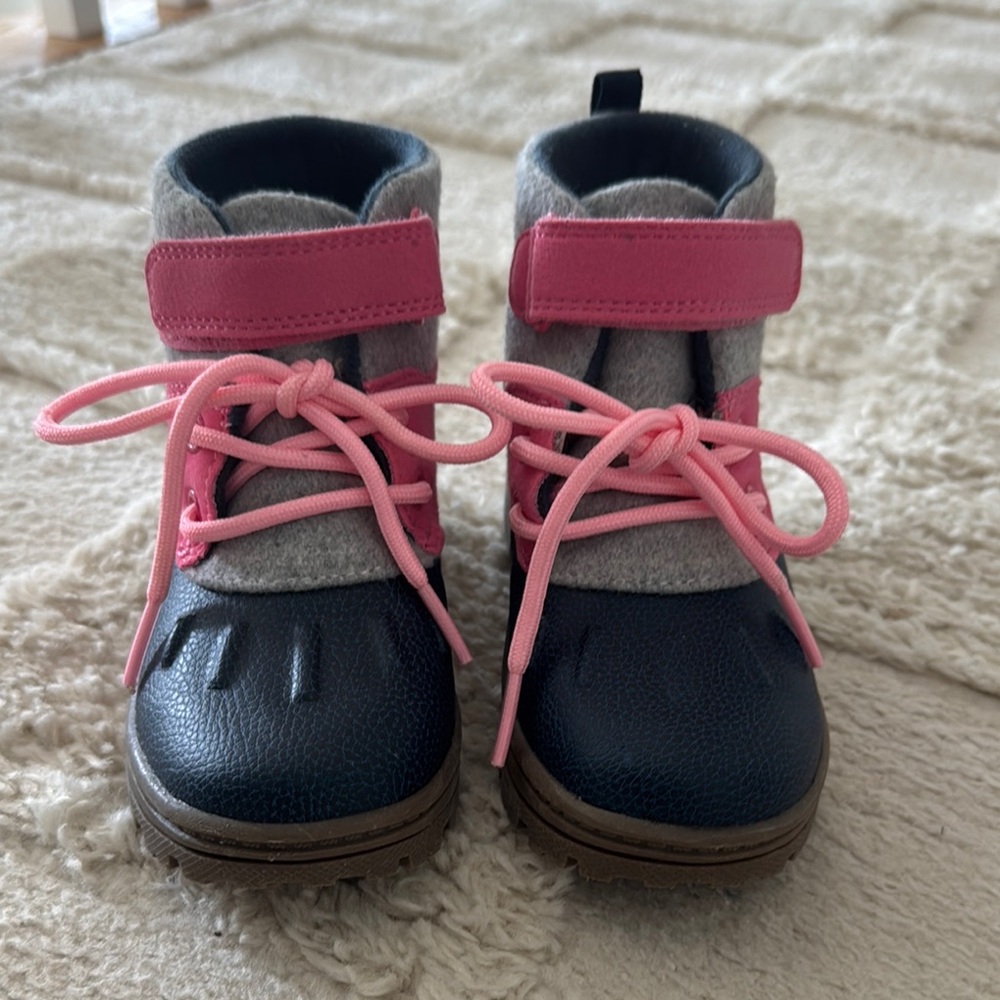 Carter's Navy Blue Rain & Snow Boots with Pink Accents